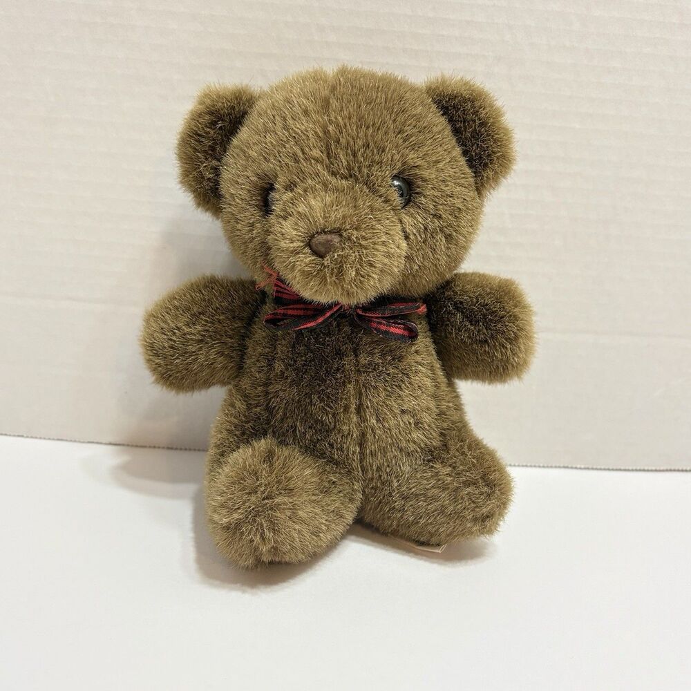 Charm Co Vintage 1985 Brown Bear Plush Collectible Stuffed Black/Red Bow